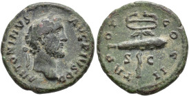 IMPERIO ROMANO. ANTONINO PÍO. Cuadrante. Roma (139). A/ Cabeza laureada a der.; ANTONINVS AVG PIVS P P. R/ Caduceo y clava cruzados; TR POT COS II. AE...