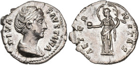 IMPERIO ROMANO. FAUSTINA LA MAYOR (bajo Antonio Pío). Denario. Roma (141). A/ Busto diademado y drapeado a der.; DIVA FAVSTINA. R/ Providentia con vel...