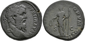 IMPERIO ROMANO. PÉRTINAX. Sestercio. Roma (193). A/ Cabeza laureada a der.; (IMP CAES P HELV) PERTINAX AVG. R/ Laetitia a izq. con corona y cetro; LAE...