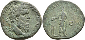 IMPERIO ROMANO. PÉRTINAX. Sestercio. Roma (193). A/ Cabeza laureada a der.; IMP CAES P HELV PERTINAX AVG. R/ Pértinax togado y velando ofrendando con ...
