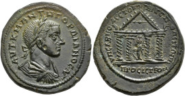 IMPERIO ROMANO. GORDIANO III. AE-28. Nicolopolis ad Istrum. A/ Busto laureado, drapeado y acorazado a der. R/ Templo tetrástilo con figura de Tyche en...