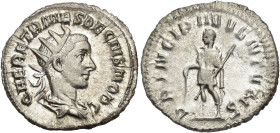 IMPERIO ROMANO. HERENIO ETRUSCO. Antoniniano. Roma (251). A/ Busto radiado y drapeado a der.; Q HER ETR CAES DECIVS AVG. R/ Herenio en traje militar a...