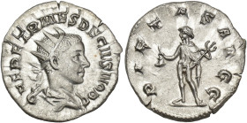IMPERIO ROMANO. HERENIO ETRUSCO. Antoniniano (250-251). A/ Busto radiado y drapeado a der.; Q HER ETR MES DECIVS NOB C R/ Mercurio a izq. Con bolsa y ...