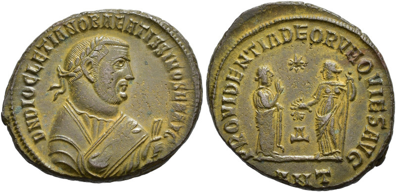 IMPERIO ROMANO. DIOCLECIANO. Follis. Antioquía (310). A/ Busto laureado con mant...