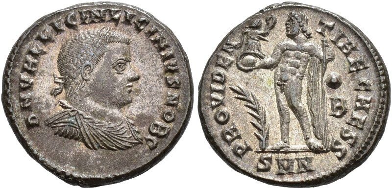 IMPERIO ROMANO. LICINIO II. Follis. Nicomedia (317-320). A/ Busto laureado, drap...