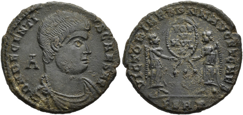 IMPERIO ROMANO. DECENCIO. Follis. A/ Busto drapeado y acorazado a der.; D N DECE...