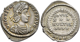 IMPERIO ROMANO. CONSTANCIO II. Silicua. Sirmium (351-355). A/ Busto diademado, drapeado y acorazado a der.; D N CONSTANTIVS P F AVG. R/ Corona rodeand...