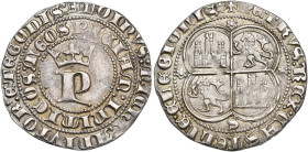 REINOS DE CASTILLA Y LEÓN. PEDRO I. Real. Sevilla. A/ Punto a la izq. de la P coronada. R/ AR 3,31 g. 25,7 mm. III-380; BMM-528.5. MBC+.