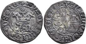 REINOS DE CASTILLA Y LEÓN. ENRIQUE IV. 1/2 real. Coruña. A/ HEN coronadas, debajo punto. Gráfila de puntos. Leyenda: +XPS VINCIT XPS RE. R/ Cuartelado...