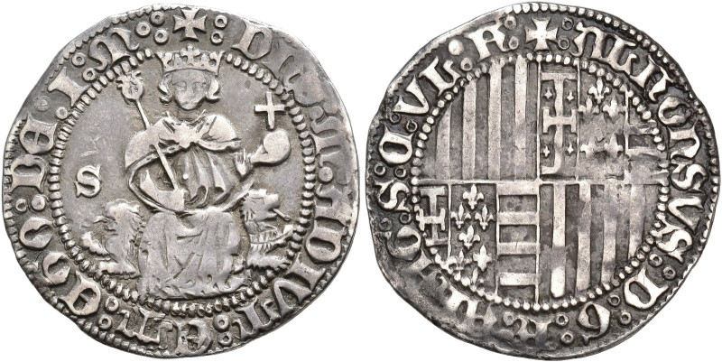 CORONA DE ARAGÓN. ALFONSO EL MAGNÁNIMO. Carlino. Nápoles. AR 3,53 g. 25,6 mm. IV...