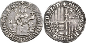 CORONA DE ARAGÓN. ALFONSO EL MAGNÁNIMO. Carlino. Nápoles. AR 3,53 g. 25,6 mm. IV-889. MBC.