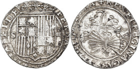 REYES CATÓLICOS. 4 reales. Sevilla. 13,63 g. 32,7 mm. C-564. Raya en rev. MBC.
