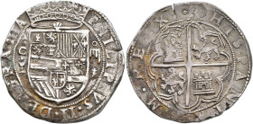 FELIPE II. 4 reales. Cuenca. S/F. C sobre cáliz a izq. y IIII sobre armiño a der. del escudo. AR 13,68 g. 33,9 mm. AC-472. Pequeña grieta. Muy redonda...