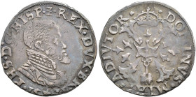 FELIPE II. 1/10 de escudo. 1571. Maastricht. AR 3,02 g. 25,4 mm. Vanhoudt-308.MA. Ligera plata agria. MBC.