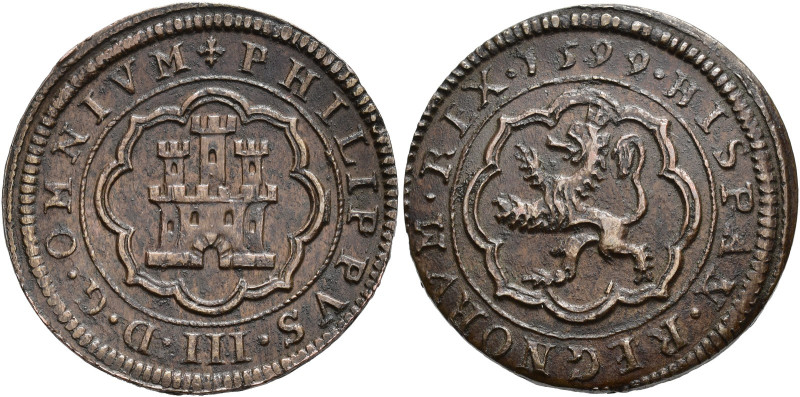 FELIPE III. 4 maravedís. 1599. Segovia. Sin marcas. AE 6,61 g. 28,1 mm. AC-248. ...