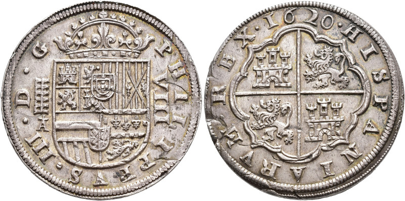 FELIPE III. 8 reales. 1620. Segovia. A superada de cruz. AR 25,85 g. 40,4 mm. AC...