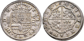 FELIPE III. 8 reales. 1620. Segovia. A superada de cruz. AR 25,85 g. 40,4 mm. AC-950. Defectos de cospel en ley. EBC. Escasa.