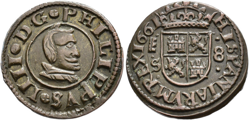 FELIPE IV. 8 maravedís. 1661. Segovia. S. AE 2,54 g. 20,3 mm. AC-393. MBC+. Muy ...