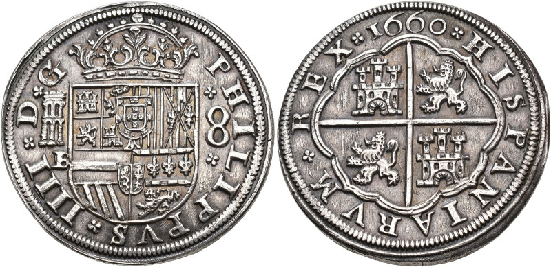 FELIPE IV. 8 reales. 1660. Segovia. BR. Acueducto de 2 arcos y 2 pisos. AR 25,85...
