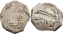 FELIPE IV. 8 reales. 1638. Sevilla. R. AR 26,59 g. 34,5 mm. AC-1652. Amplios vanos. BC+.
