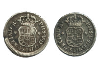 FELIPE V. Lote de 2 piezas de 1/2 real. México (1744 y 1745). MBC.