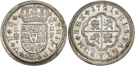 FELIPE V. 2 reales. 1721. Segovia. F. AR 4,8 g. 28,8 mm. VI-767. SC.