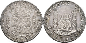 FELIPE V. 8 reales. 1735. México. MF. AR 26,78 g. 39,6 mm. VI-1143. MBC.