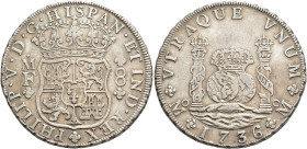 FELIPE V. 8 reales. 1736. México. MF. AR 26,67 g. 38,7 mm. VI-1144. MBC+/MBC.