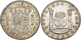 FELIPE V. 8 reales. 1739. México. MF. AR 26,7 g. 38,5 mm. VI-1147. Leves oxidaciones. Ebc.