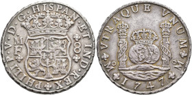 FELIPE V. 8 reales. 1747. México. MF. AR 26,94 g. 38,6 mm. VI-1156. MBC.