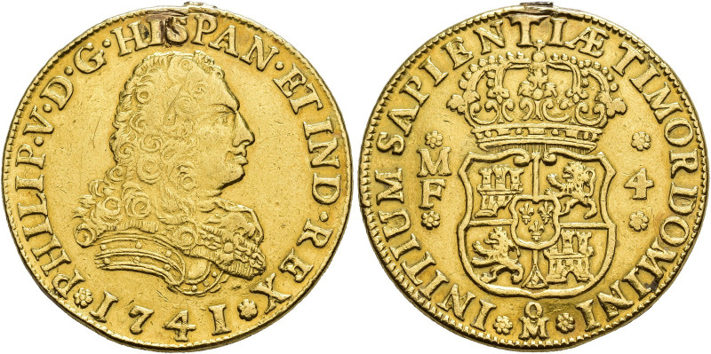 FELIPE V. 4 escudos. 1741. México. MF. AU 13,4 g. 29,1 mm. VI-1580. Soldadura en...