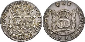 FERNANDO VI. 8 reales. 1758. Guatemala. J. AR 26,95 g. 39,5 mm. VI-334. Rayita en rev. Ligera pátina gris. MBC+. Muy escasa.

Ex subasta Jesús Vico ...