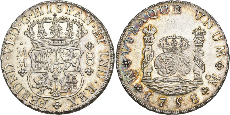 FERNANDO VI. 8 reales. 1758. México. MM. AR 26,92 g. 38,9 mm. VI-369. SC/EBC+.