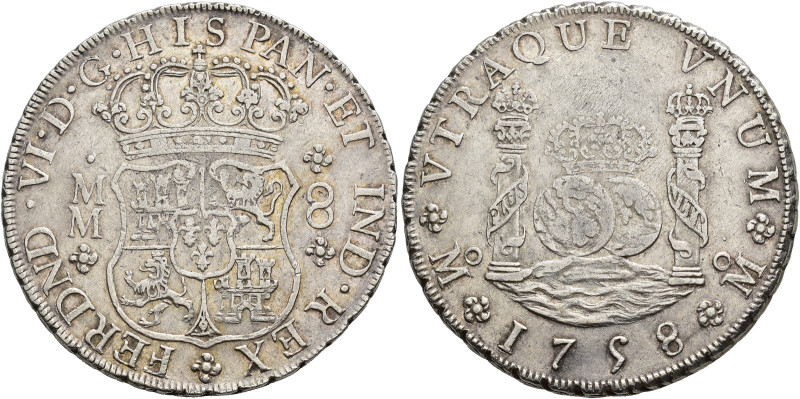 FERNANDO VI. 8 reales. 1758. México. MM. AR 27,08 g. 39 mm. VI-369. Pequeñas mar...