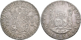 FERNANDO VI. 8 reales. 1758. México. MM. AR 26,9 g. 38,9 mm. VI-369. MBC.
