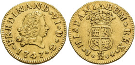 FERNANDO VI. 1/2 escudo. 1747. Madrid. J. AU 1,77 g. 14,9 mm. VI-402. MBC+/MBC. Escasa.