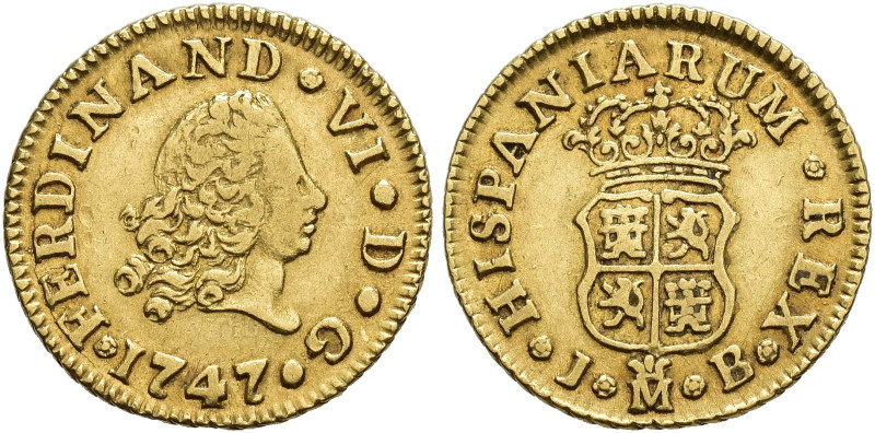 FERNANDO VI. 1/2 escudo. 1747. Madrid. JB. AU 1,74 g. 14,9 mm. VI-403. Golpecito...