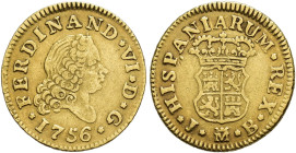 FERNANDO VI. 1/2 escudo. 1756. Madrid. JB. AU 1,73 g. 15,2 mm. VI-415. MBC.