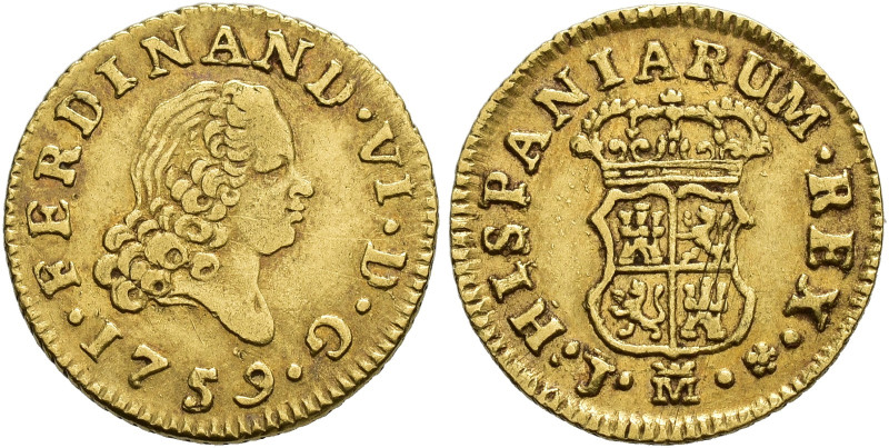 FERNANDO VI. 1/2 escudo. 1759. Madrid. J. AU 1,75 g. 14,9 mm. VI-419. Rayitas de...