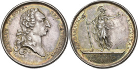CARLOS III. Medalla de Proclamación en Madrid. 1759. Firmada PRIETO en el corte del cuello. AR 28,79 g. 37,9 mm. Herrera-25. Golpecito en canto. EBC.