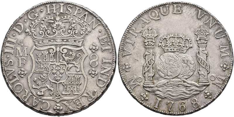 CARLOS III. 8 reales. 1768. México. MF. AR 26,89 g. 38,3 mm. VI-926. Pequeñas ma...