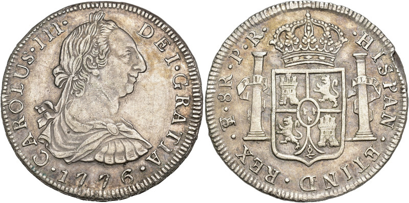 CARLOS III. 8 reales. 1776. Potosí. PR. AR 40,6 g. 26,79 mm. VI-983. Rayita en a...