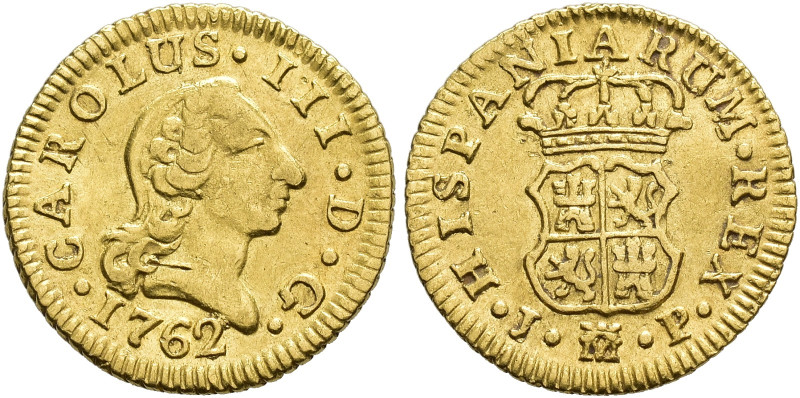 CARLOS III. 1/2 escudo. 1762. Madrid. JP. AU 1,75 g. 15,1 mm. VI-1042. Rayita en...