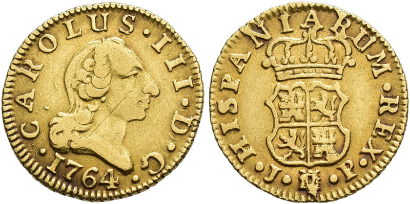 CARLOS III. 1/2 escudo. 1764. Madrid. JP. AU 1,77 g. 14,9 mm. VI-1044. Raya de a...