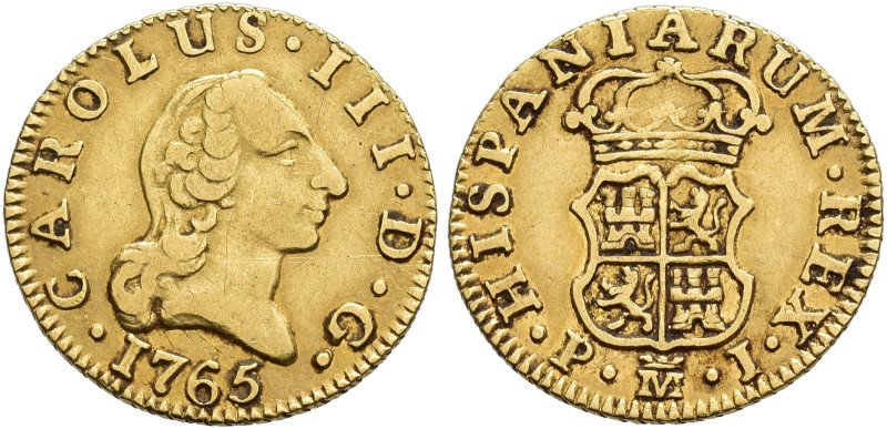 CARLOS III. 1/2 escudo. 1765. Madrid. JP. AU 1,76 g. 14,3 mm. VI-1046. MBC.