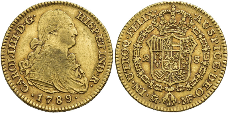 CARLOS IV. 2 escudos. 1789. Madrid. MF. AU 6,8 g. 22,3 mm. VI-1039. MBC/MBC+.