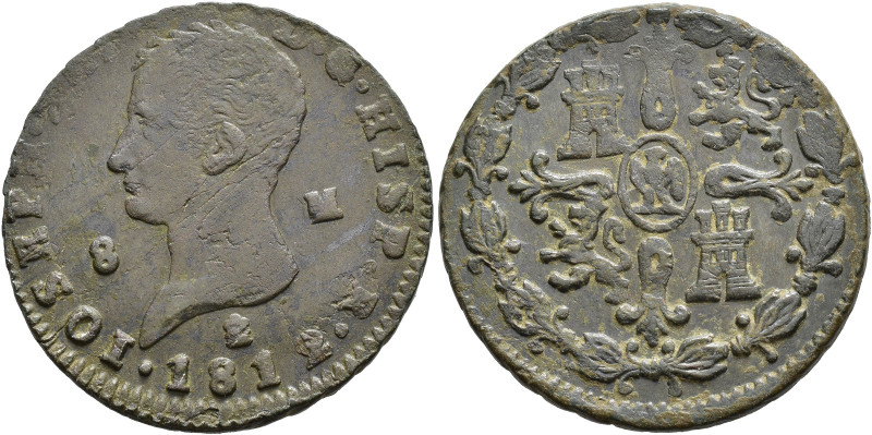 JOSÉ I BONAPARTE. 8 maravedís. 1812. Segovia. AE 10,96 g. 30,7 mm. VI-4. Rayas d...