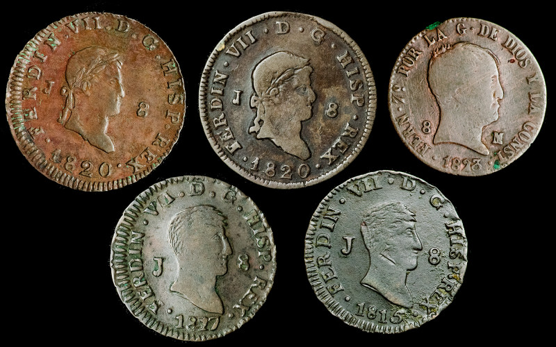 FERNANDO VII. Lote de 8 piezas de 8 maravedís de Jubia -1814, 1815, 1817, 1821 (...