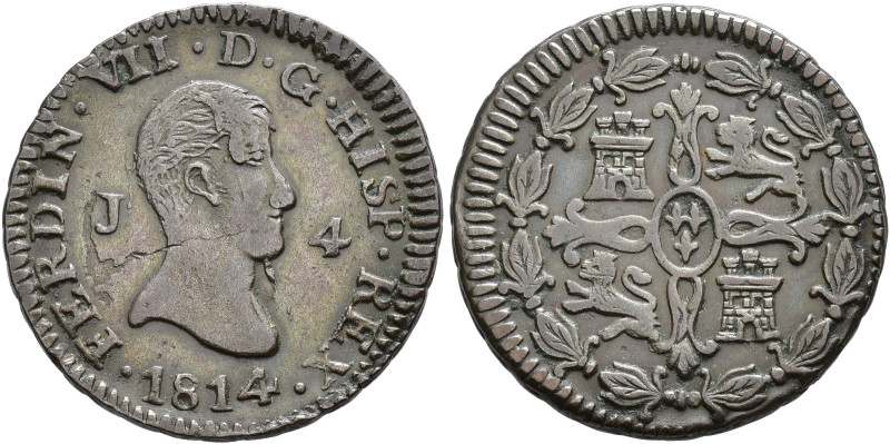 FERNANDO VII. 4 maravedís. 1814. Jubia. AE 5,08 g. 24,8 mm. VI-166. Defecto de c...