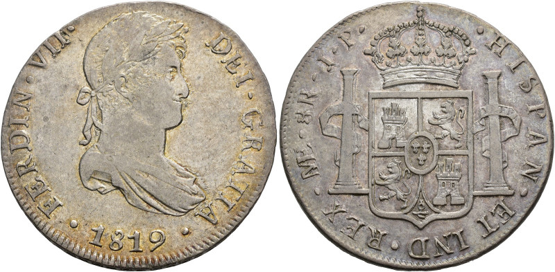 FERNANDO VII. 8 reales. 1819. Lima. JP. AR 26,8 g. 39 mm. VI-1050. Leve doble ac...